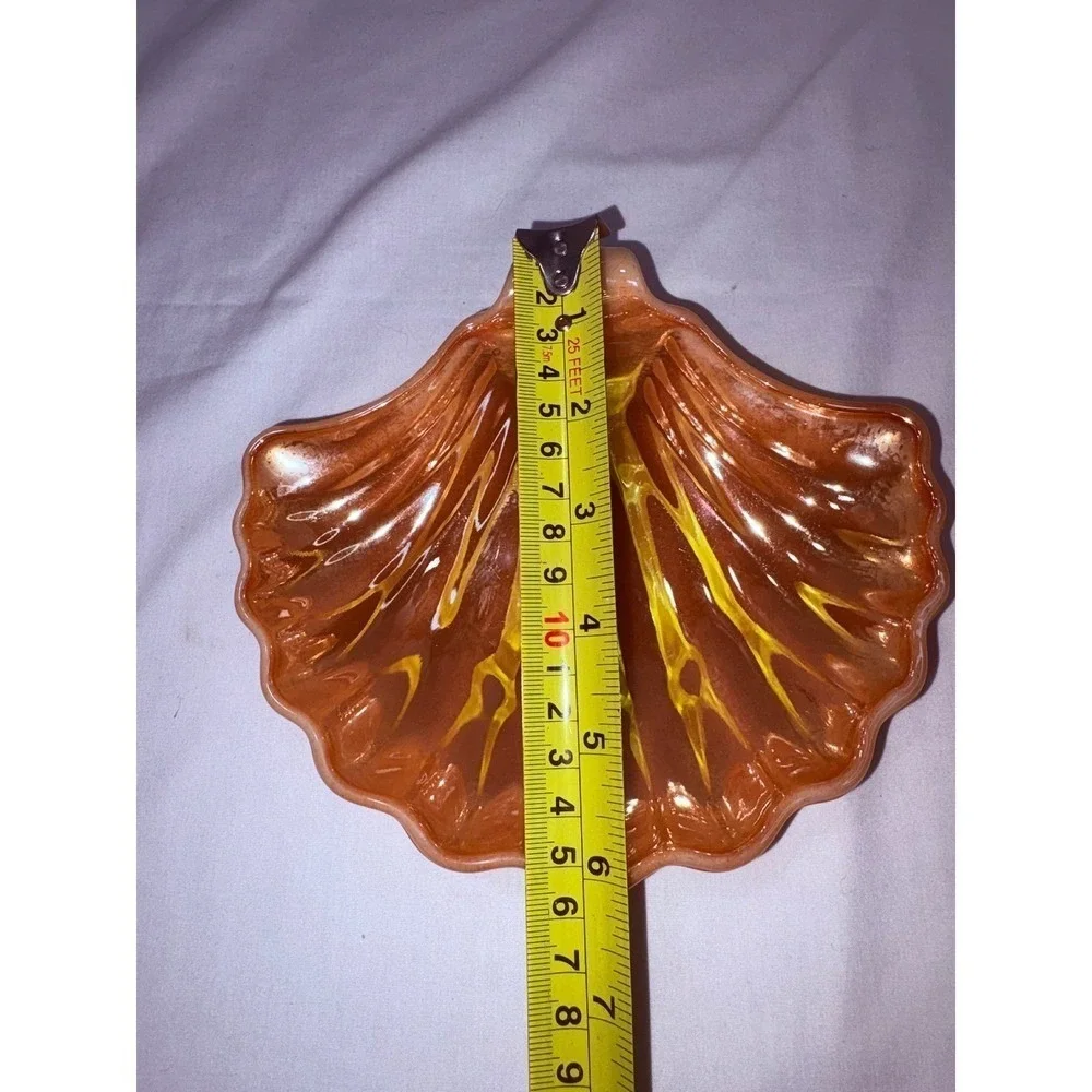 Fire-King Peach Lustre Shell‎ Bowl Iridescent Milk Glass Scalloped Dish Vintage